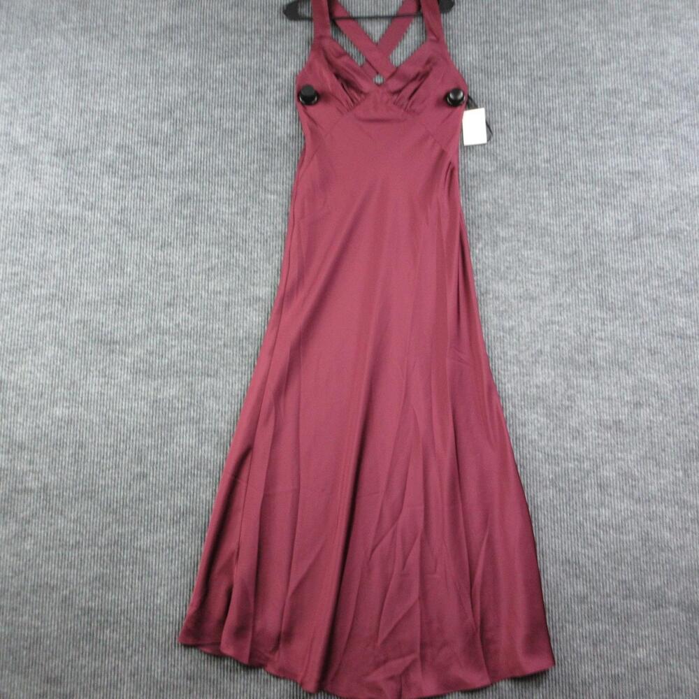 Birdy Grey Dress Womens XS Red Veronica Matte Maxi Satin V-Neck Strappy NWT